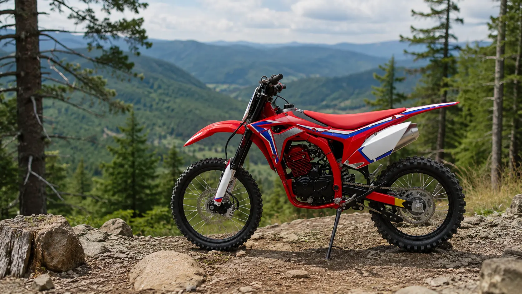 YKF-1 250cc dirt bike parked on a mountain trail