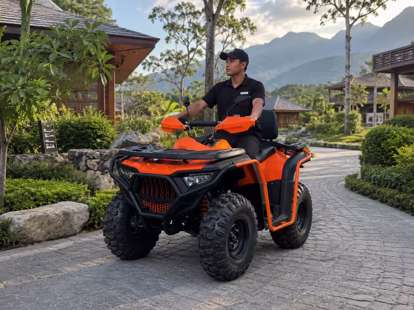 YKF-HS ATV on a paved resort access route