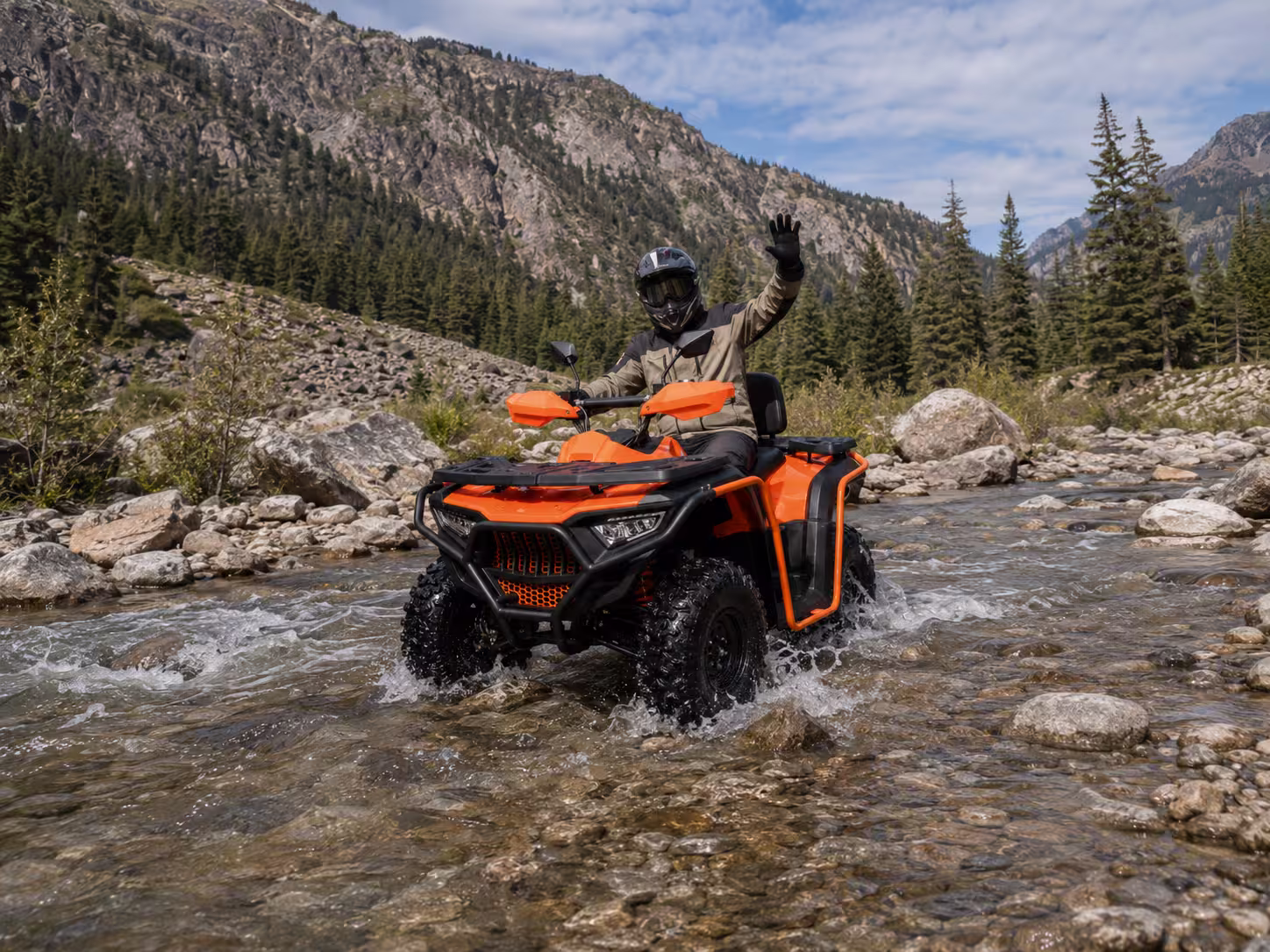 YKF-HS ATV near shallow rocky water crossing